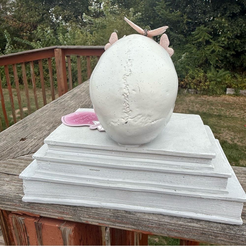 NEW Halloween Book Skull Stack Hocus Pocus Decor Butterflies White Pastel Pink - Picture 5 of 5